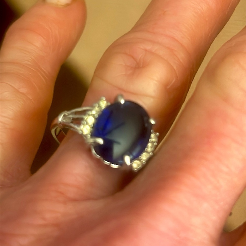 Classic Sterling Ring W/ Center Gemstone and Crystals